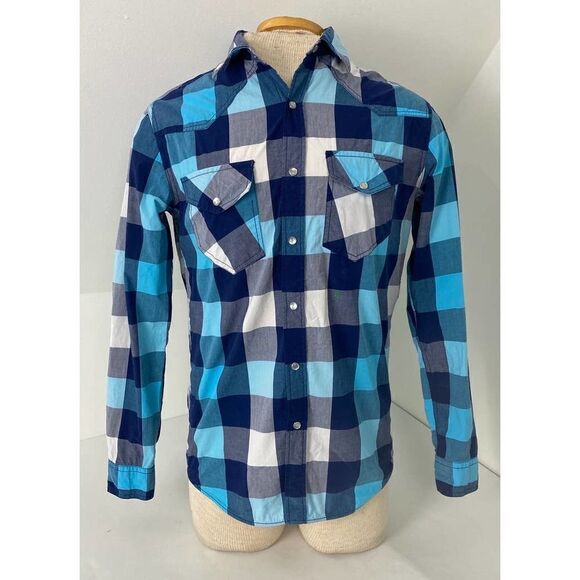 Chip & Pepper Checkered Blue Pearl Snap Shirt 100% Cotton - Men's Size Small - Picture 1 of 11